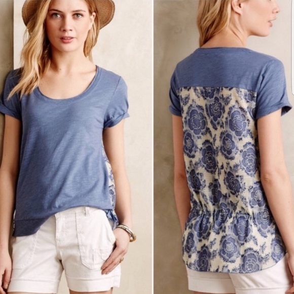 Anthropologie Tops - Little Yellow Button Blue/flora Cinched back